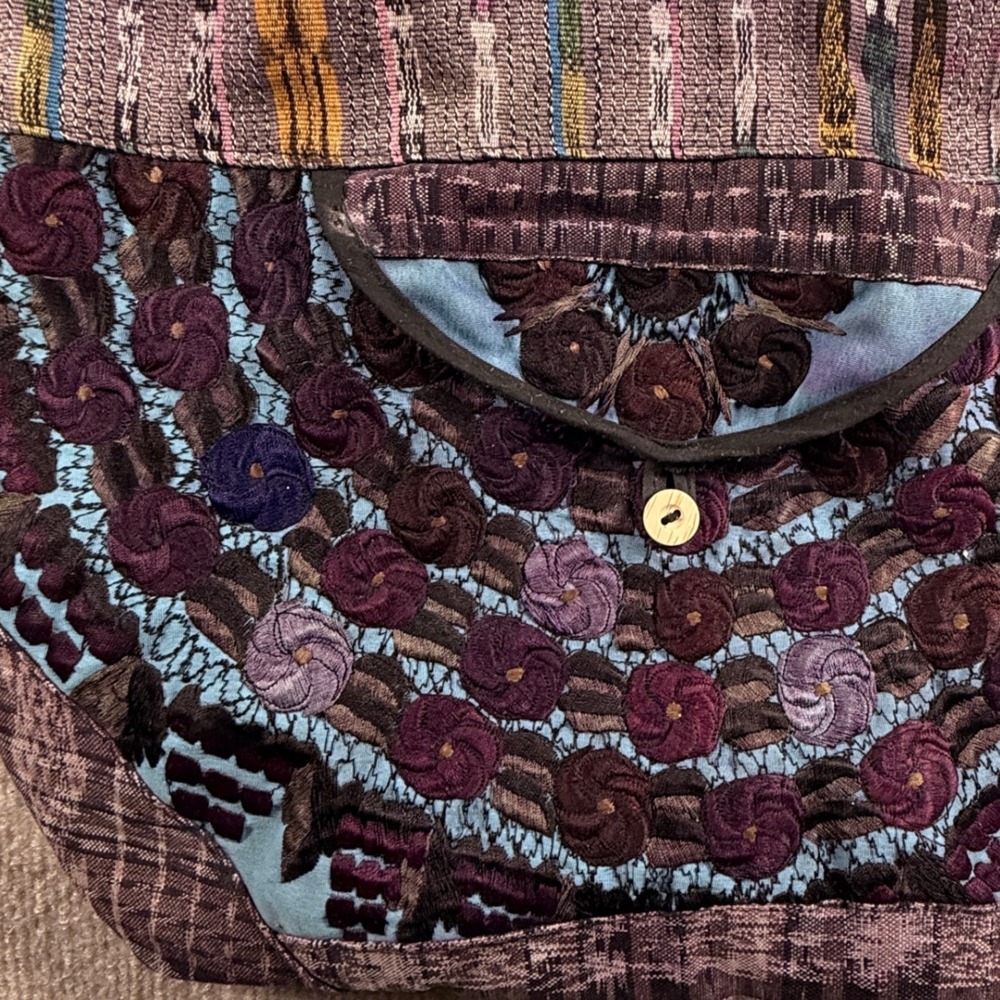 Purple Boho Embroidered Hobo Bag Woven Ikat Festival Crossbody Shoulder Bag - Picture 11 of 11